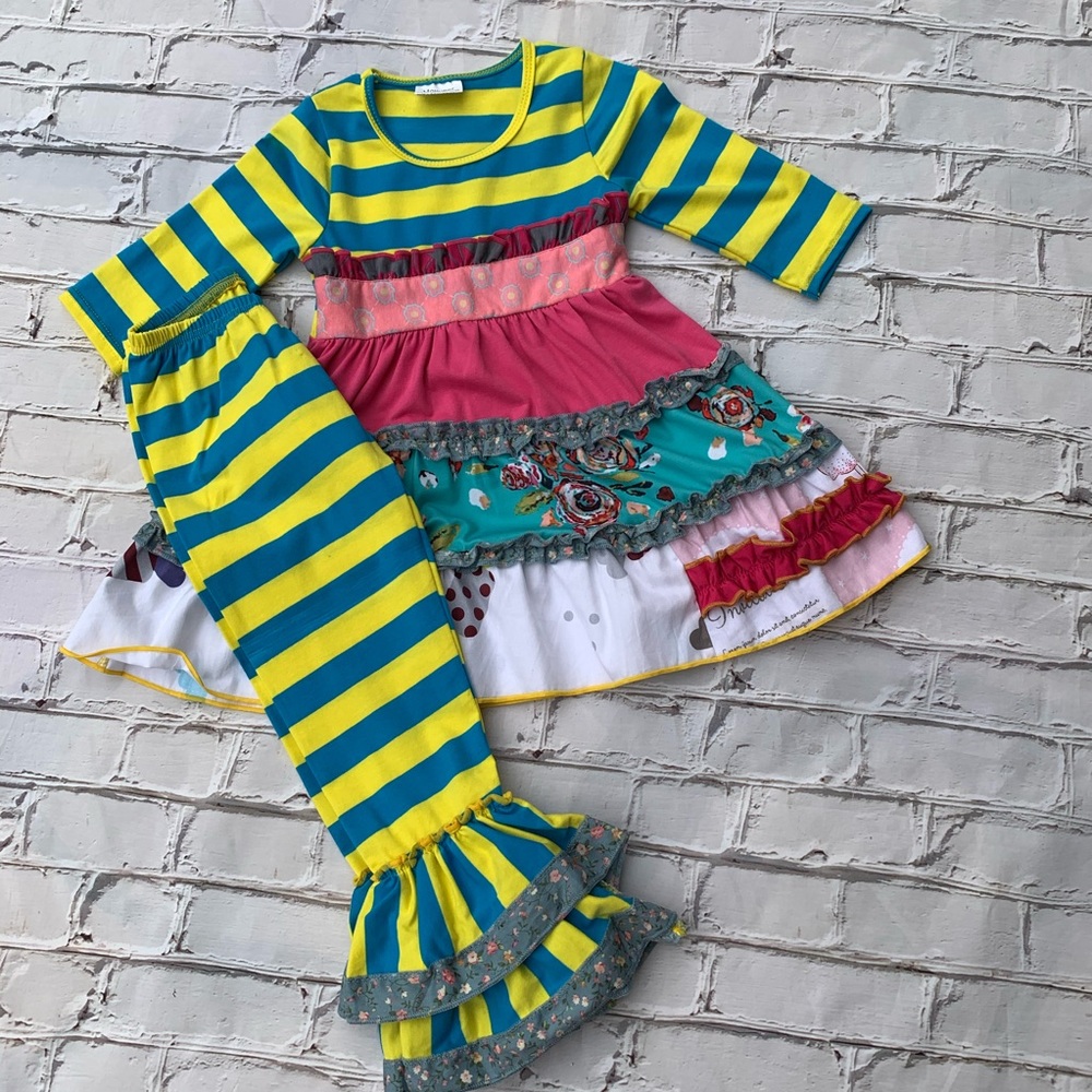 Boutique Girls Patchwork Ruffle Outfit